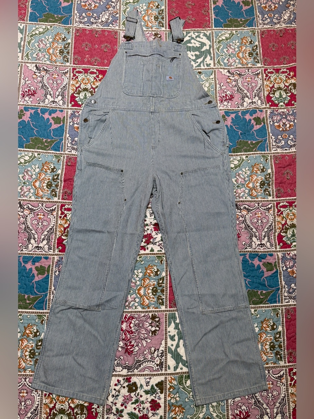 NWT Carhartt Women XL Rugged Flex Denim Railroad Stripe Overalls OR3042-W